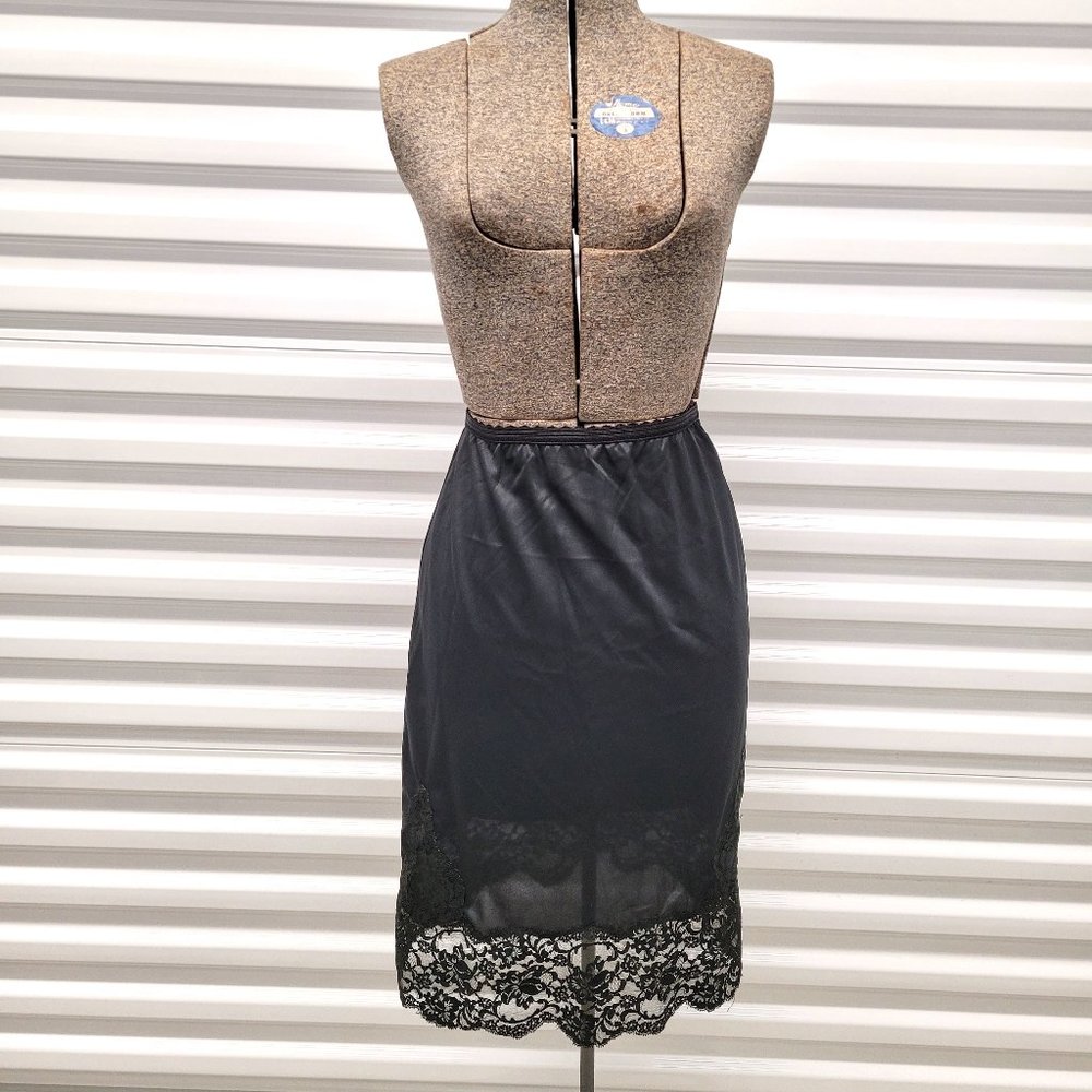 Vintage 1950s Rogers Black Lace Slip Lingerie SM
